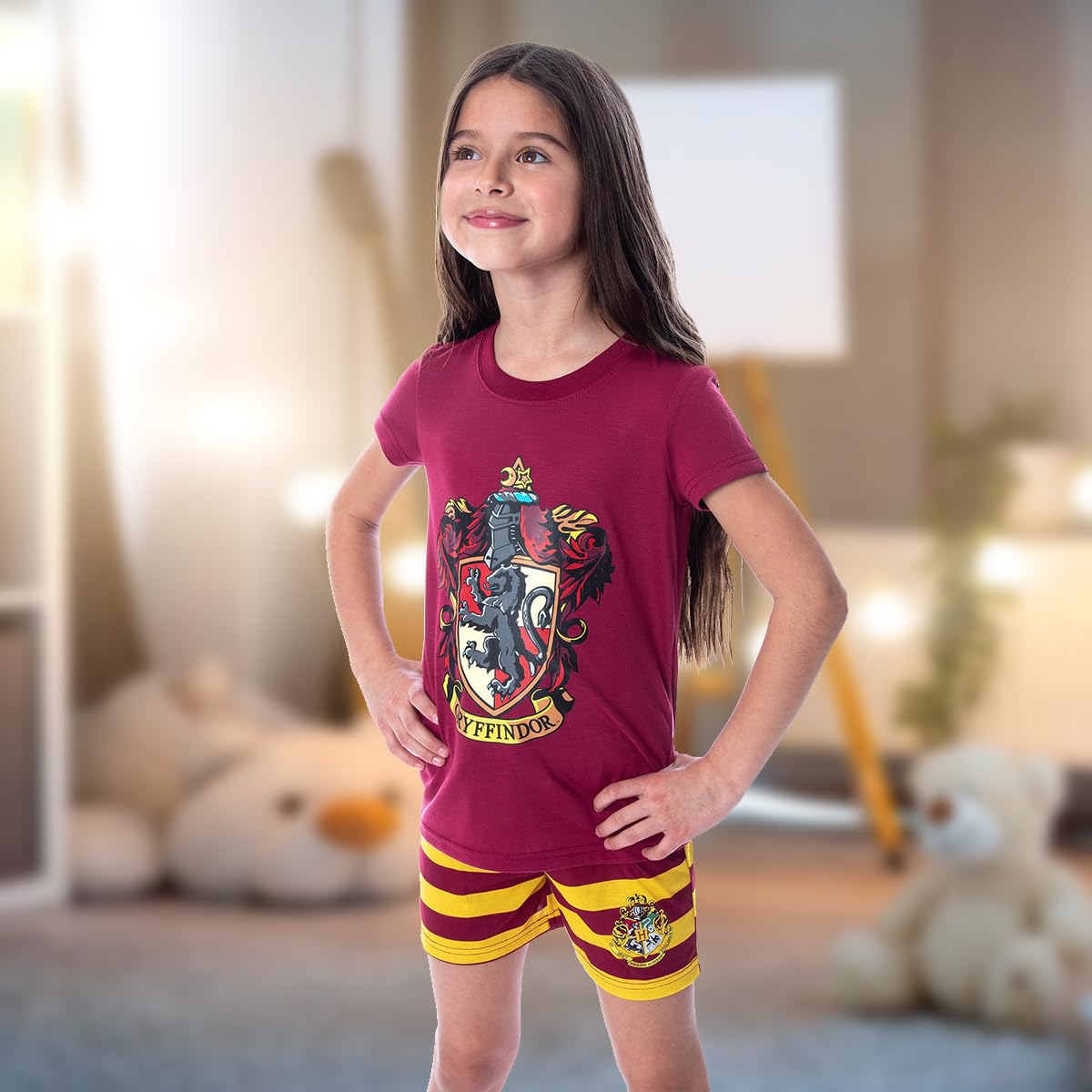 Harry Potter Girls' Hogwarts Castle Shirt and Shorts Sleepwear Pajama Set - All 4 Houses Available - Image 6