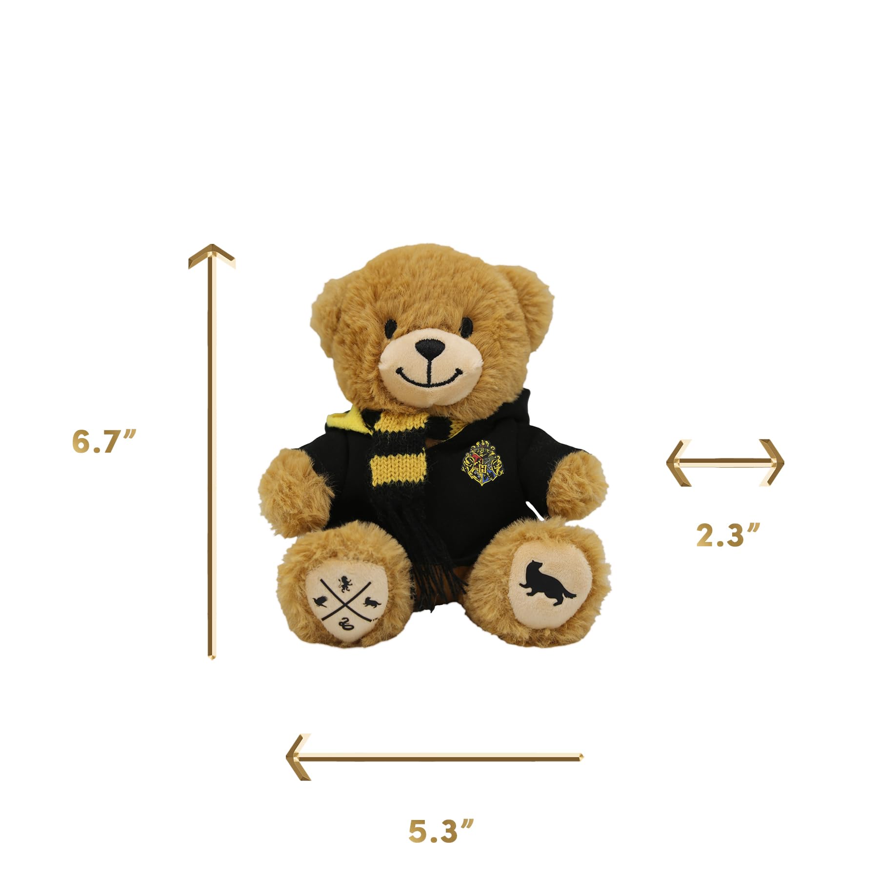 Harry Potter Hufflepuff Bear Plush Toy - Hogwarts Mini Teddy with Robe & Scarf - Soft Collectible Stuffed Animal with House Mascot & Crest - Wizarding World Gift for Kids & Fans - Image 3