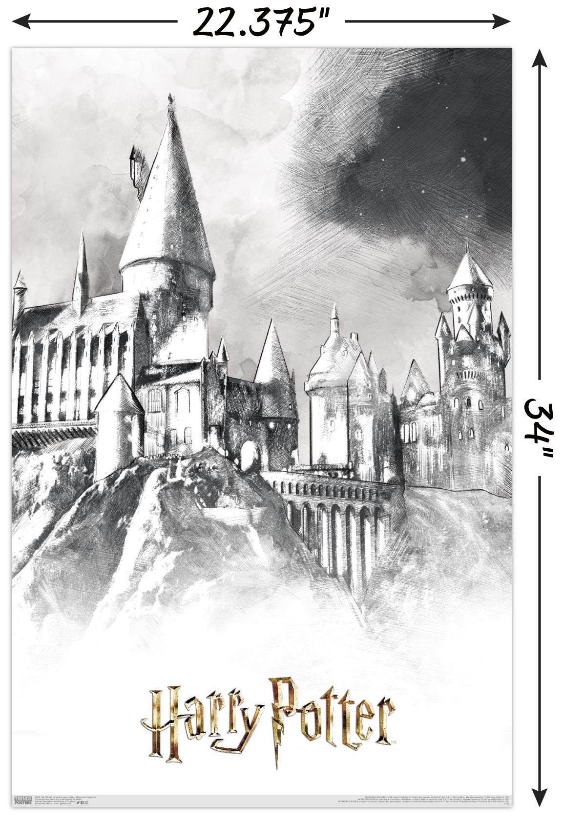 Trends International The Wizarding World: Harry Potter - Illustrated Hogwarts Wall Poster, 22.375" x 34", Poster & Mount Bundle - Image 3